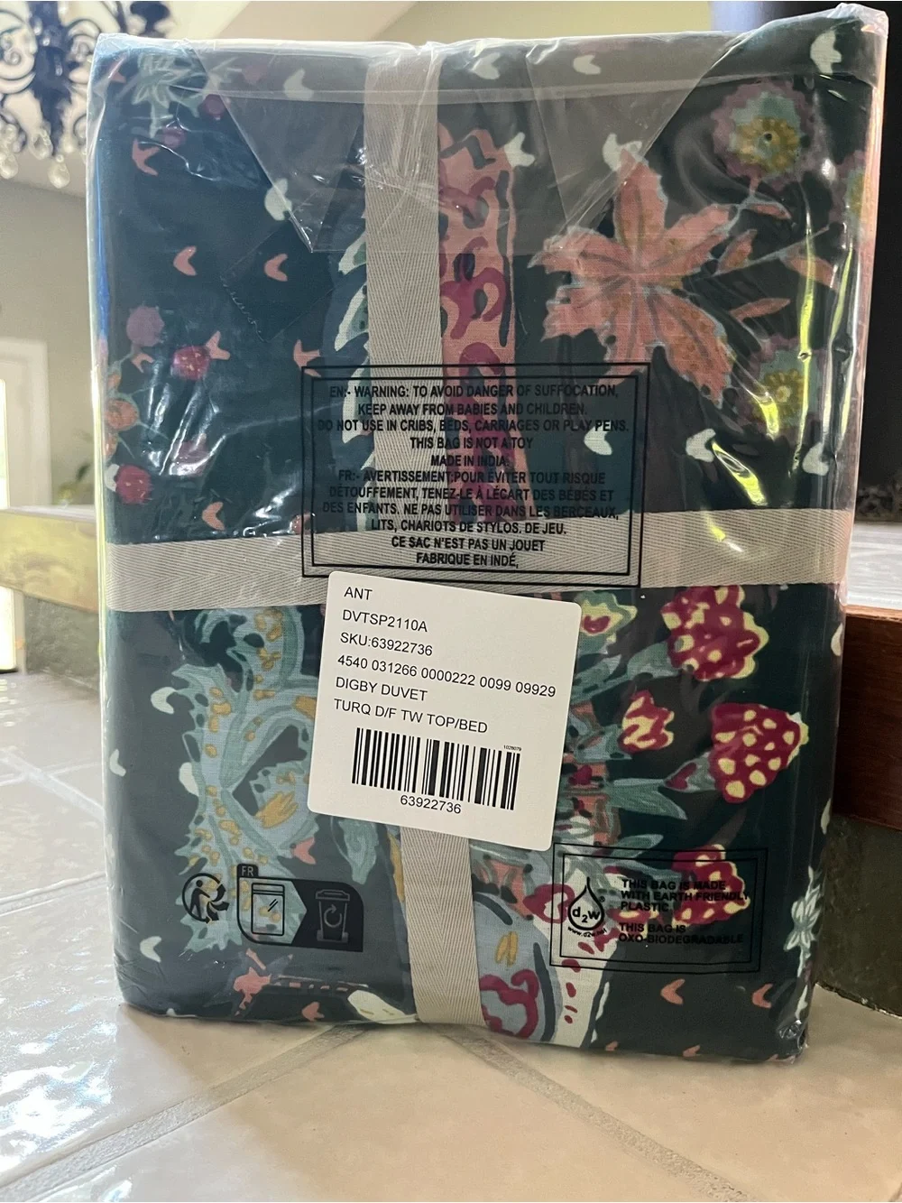 Anthropologie Darby Teal and Pink Floral Duvet Cover